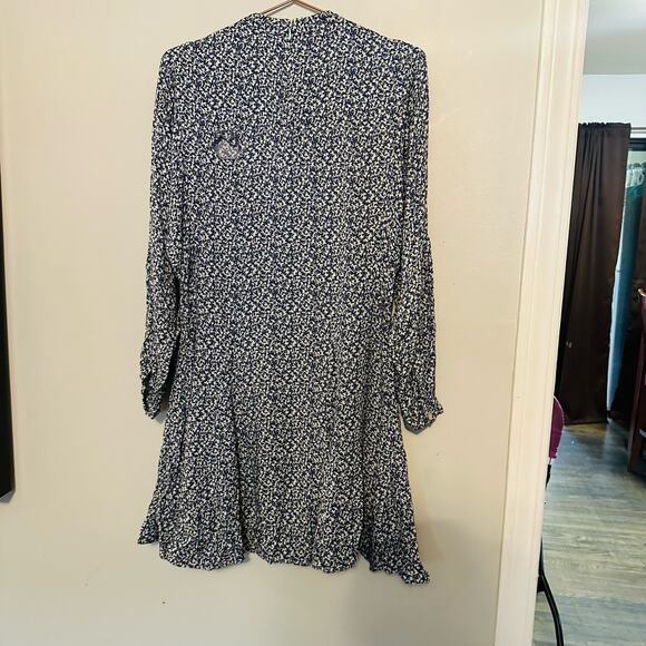 DEREK LAM 10 CROSBY White Blue Print Long sleeves Mini Dress Size 10 - Picture 5 of 10